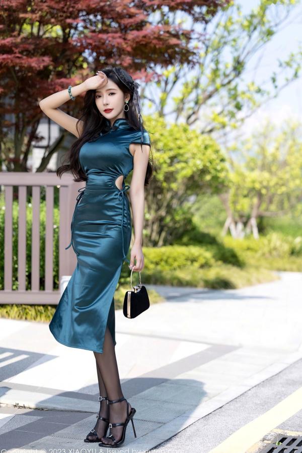 王馨瑶   XiaoYu语画界-1048-王馨瑶Yanni-暗绿色旗袍配黑丝诱惑-极品美腿性感女神-无圣光大尺度唯美写真-2023.06.13第8张图片