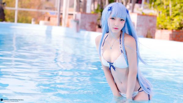    Fantasy-Factory-小丁Ding-少女前线HK416泳池私房-清纯蓝发泳装比基尼-性感COSplay角色扮演女神第7张图片