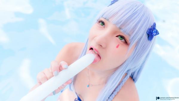    Fantasy-Factory-小丁Ding-少女前线HK416泳池私房-清纯蓝发泳装比基尼-性感COSplay角色扮演女神第11张图片
