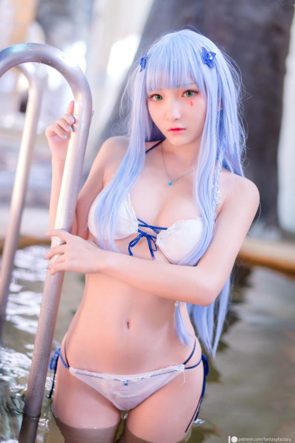    Fantasy-Factory-小丁Ding-少女前线HK416泳池私房-清纯蓝发泳装比基尼-性感COSplay角色扮演女神第13张图片