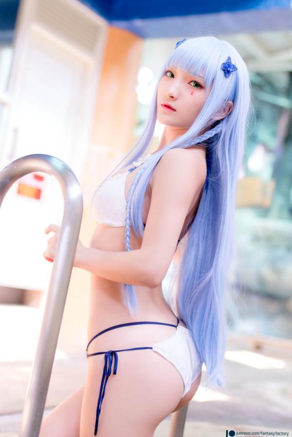    Fantasy-Factory-小丁Ding-少女前线HK416泳池私房-清纯蓝发泳装比基尼-性感COSplay角色扮演女神第18张图片