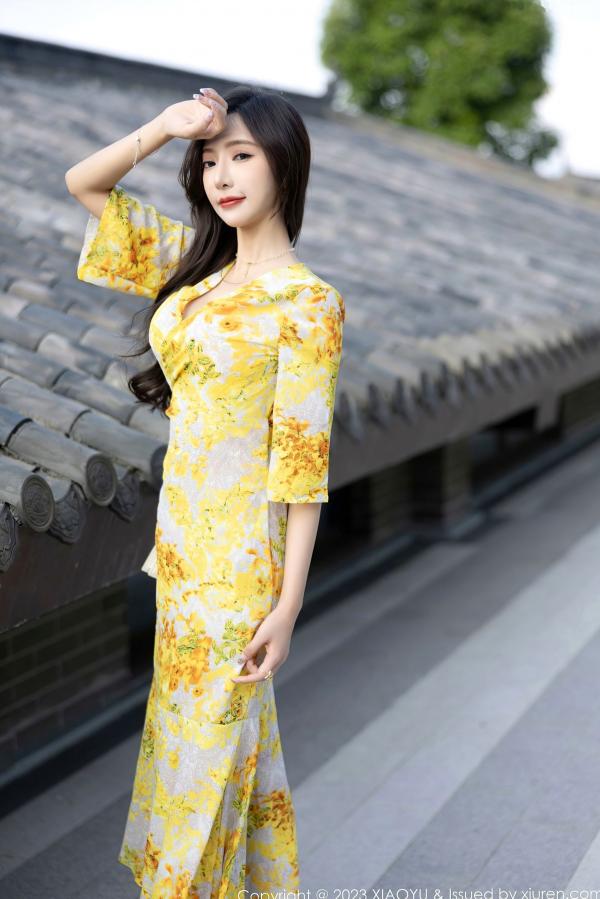 王馨瑶   XiaoYu语画界-1043-王馨瑶yanni-贵州时尚旅拍-黄色碎花长裙诱惑-室内室外私房写真-高颜值气质美女-性感大尺度-无圣光第3张图片