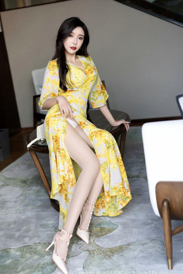 王馨瑶   XiaoYu语画界-1043-王馨瑶yanni-贵州时尚旅拍-黄色碎花长裙诱惑-室内室外私房写真-高颜值气质美女-性感大尺度-无圣光第17张图片