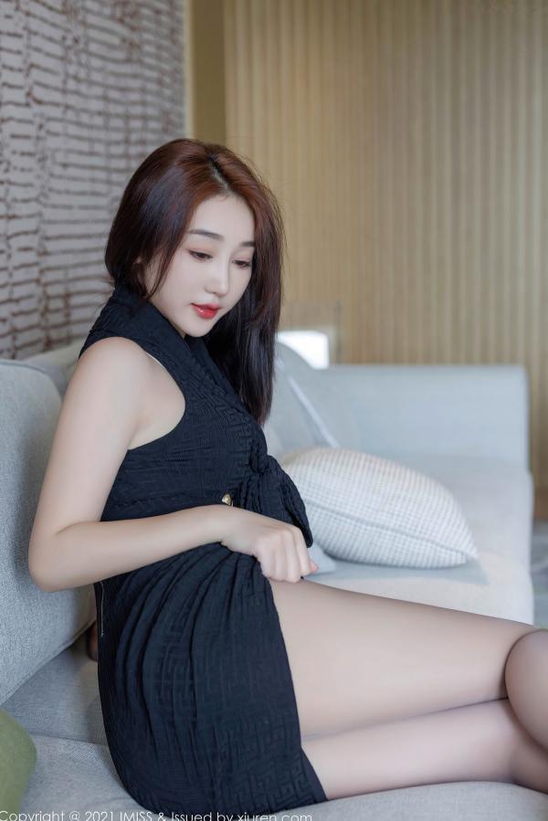    IMiss爱蜜社-751-九月生-黑色连衣短裙、白色内衣与极致灰丝写真，室内私房照，展现优雅迷人身姿第9张图片