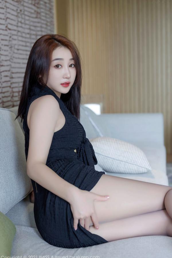    IMiss爱蜜社-751-九月生-黑色连衣短裙、白色内衣与极致灰丝写真，室内私房照，展现优雅迷人身姿第10张图片