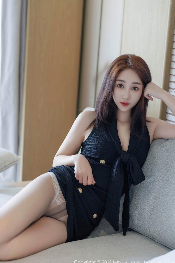    IMiss爱蜜社-751-九月生-黑色连衣短裙、白色内衣与极致灰丝写真，室内私房照，展现优雅迷人身姿第13张图片