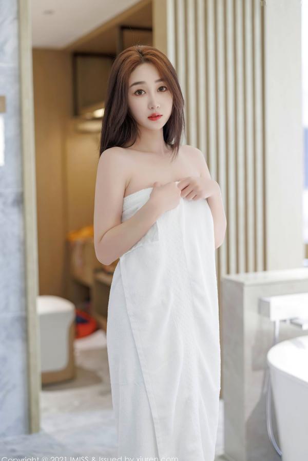    IMiss爱蜜社-751-九月生-黑色连衣短裙、白色内衣与极致灰丝写真，室内私房照，展现优雅迷人身姿第50张图片