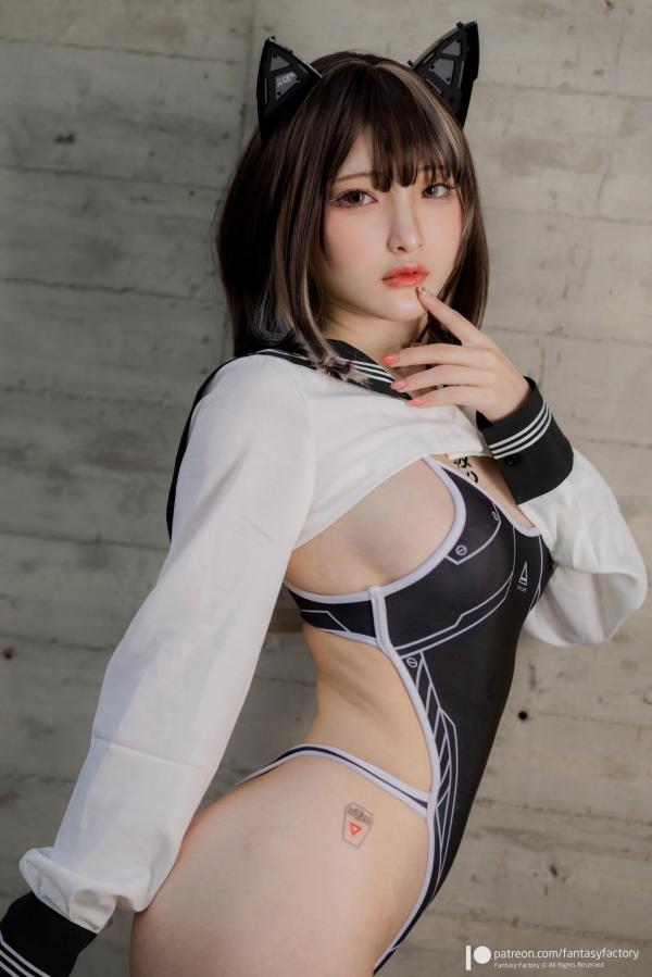    Fantasy-Factory小丁Ding：赛博水手运动泳装制服，二次元猫耳Cosplay，极致性感诱惑写真第4张图片