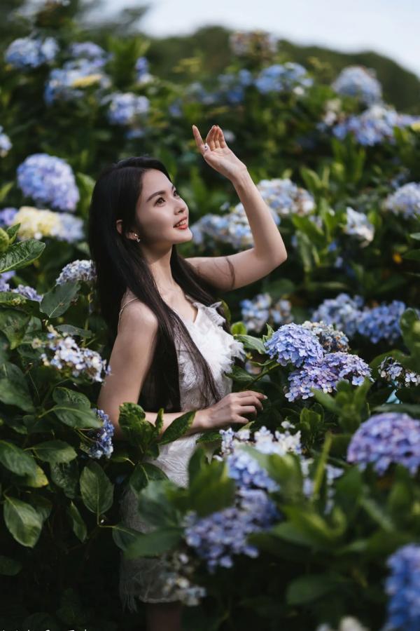    米浆 - 清新唯美绣球花丛女神写真，治愈系甜美户外花园私房照第6张图片