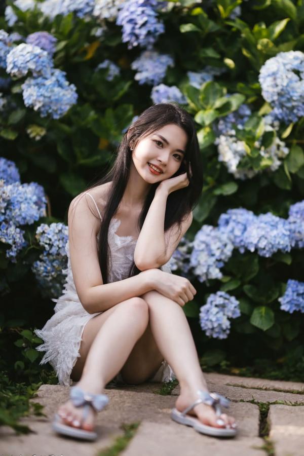    米浆 - 清新唯美绣球花丛女神写真，治愈系甜美户外花园私房照第55张图片