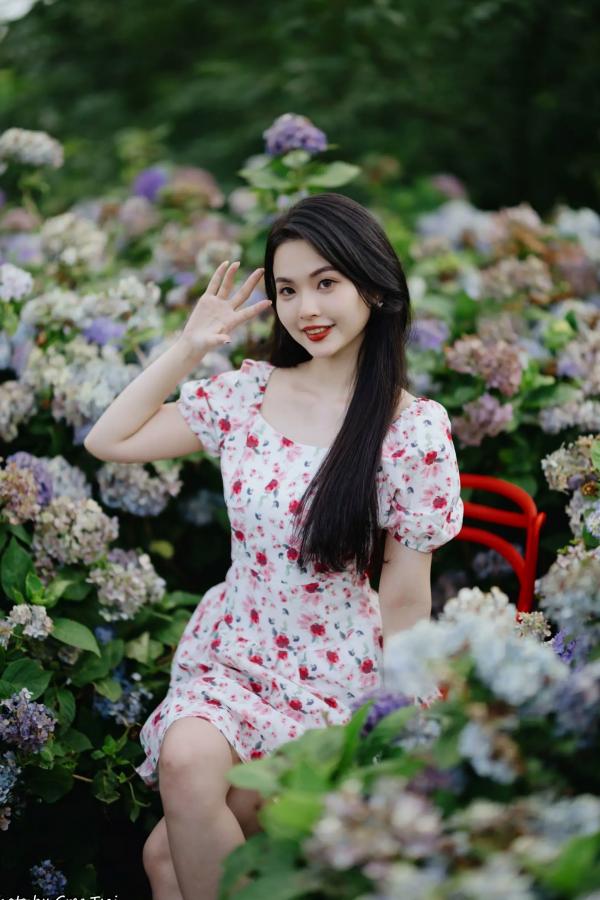   米浆 - 清新唯美绣球花丛女神写真，治愈系甜美户外花园私房照第66张图片