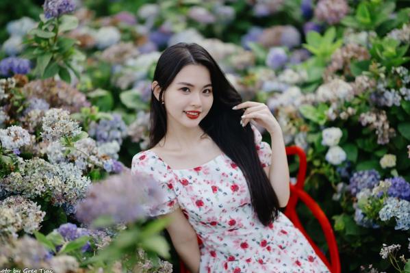    米浆 - 清新唯美绣球花丛女神写真，治愈系甜美户外花园私房照第67张图片