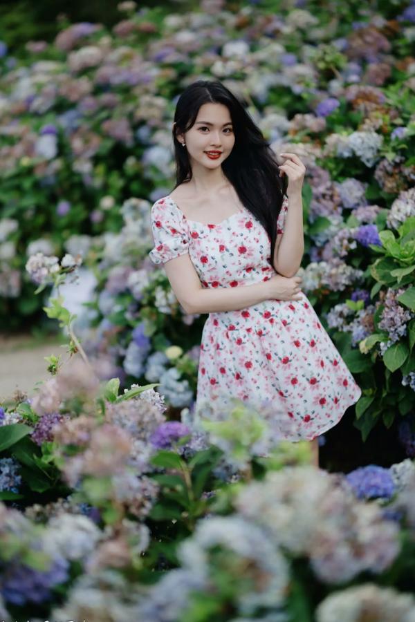    米浆 - 清新唯美绣球花丛女神写真，治愈系甜美户外花园私房照第76张图片