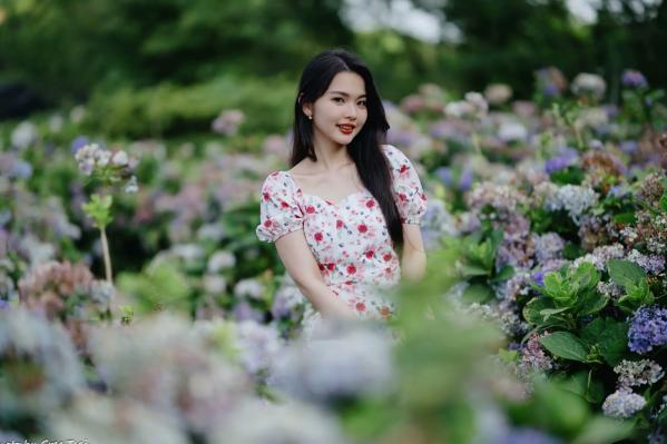    米浆 - 清新唯美绣球花丛女神写真，治愈系甜美户外花园私房照第77张图片