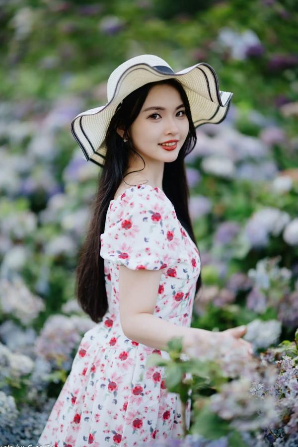    米浆 - 清新唯美绣球花丛女神写真，治愈系甜美户外花园私房照第100张图片
