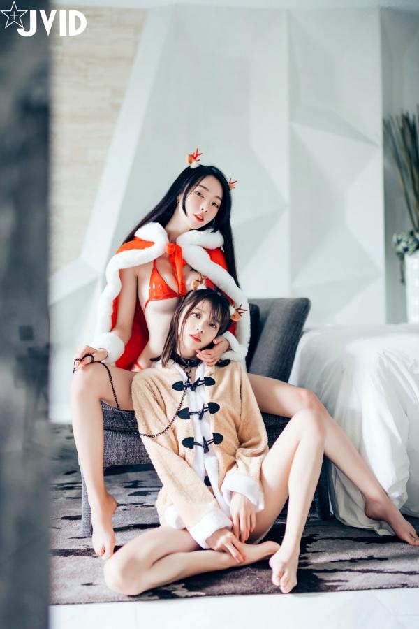    JVID-飘飘与妍妍：巨乳圣诞女神与她的麋鹿宠物，浴室私房互动大尺度写真（2019.11.06）第6张图片