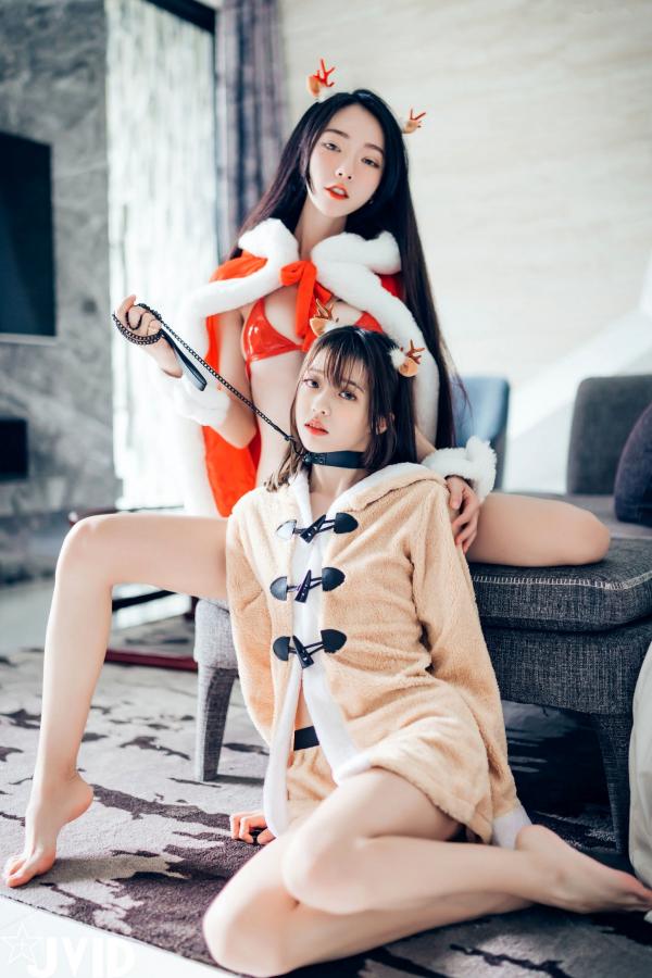    JVID-飘飘与妍妍：巨乳圣诞女神与她的麋鹿宠物，浴室私房互动大尺度写真（2019.11.06）第7张图片