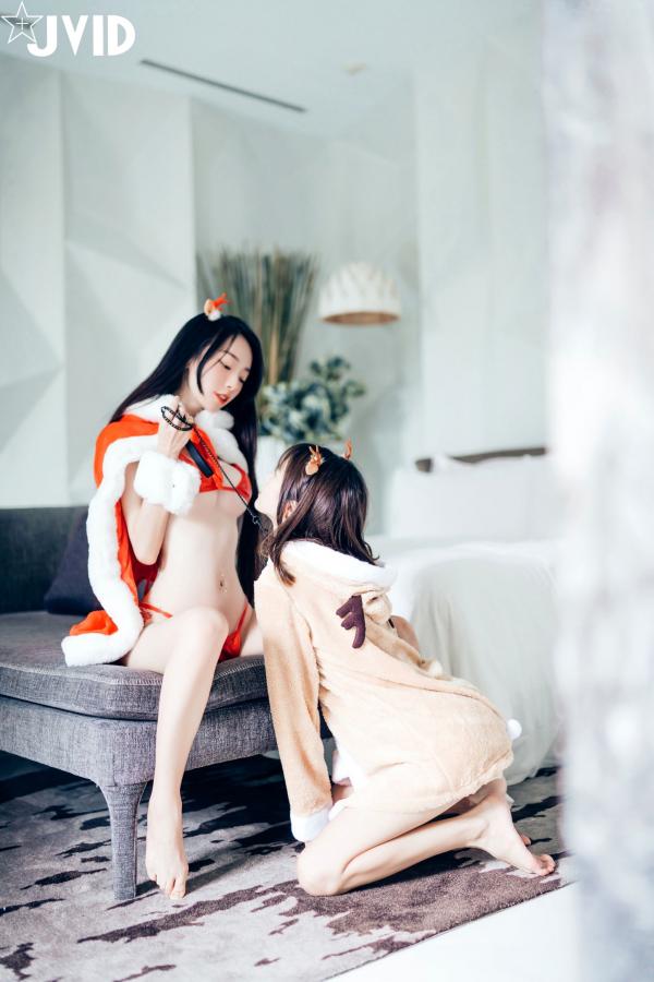    JVID-飘飘与妍妍：巨乳圣诞女神与她的麋鹿宠物，浴室私房互动大尺度写真（2019.11.06）第11张图片