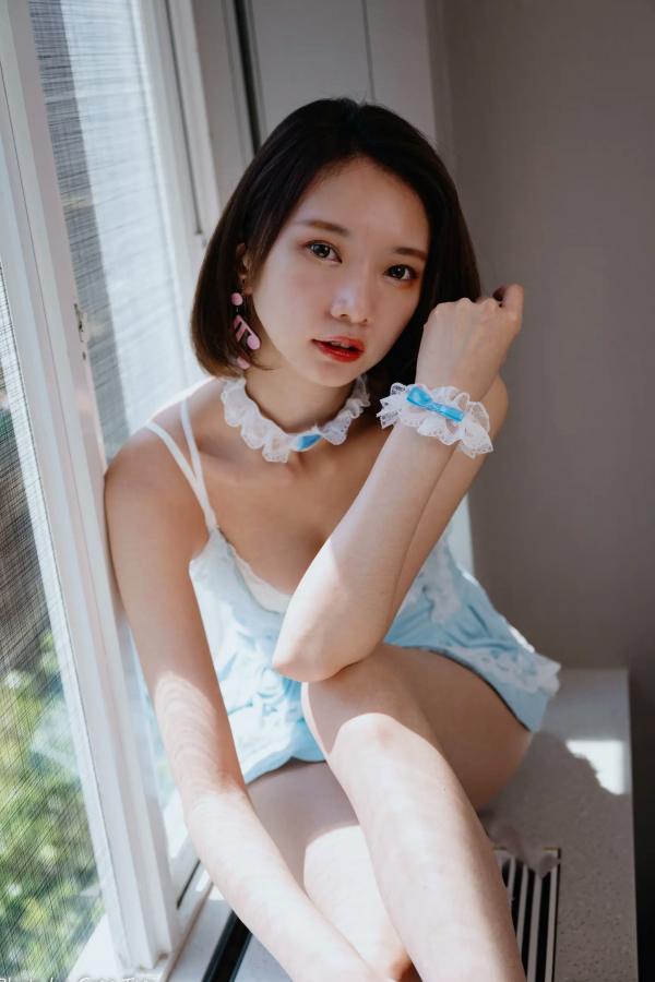    优宝 - 甜美系女仆装诱惑私房照，清新淡蓝色蕾丝展现迷人气质 [90P]第7张图片