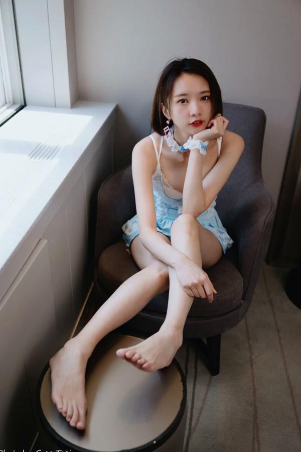    优宝 - 甜美系女仆装诱惑私房照，清新淡蓝色蕾丝展现迷人气质 [90P]第22张图片