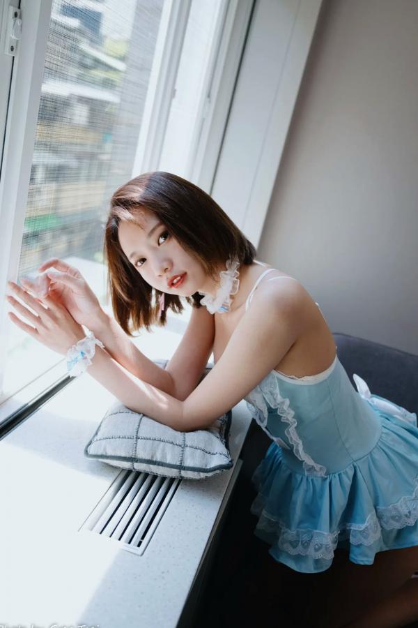    优宝 - 甜美系女仆装诱惑私房照，清新淡蓝色蕾丝展现迷人气质 [90P]第46张图片