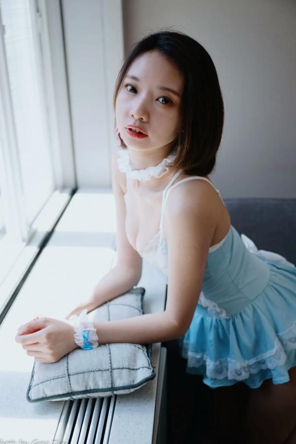    优宝 - 甜美系女仆装诱惑私房照，清新淡蓝色蕾丝展现迷人气质 [90P]第48张图片