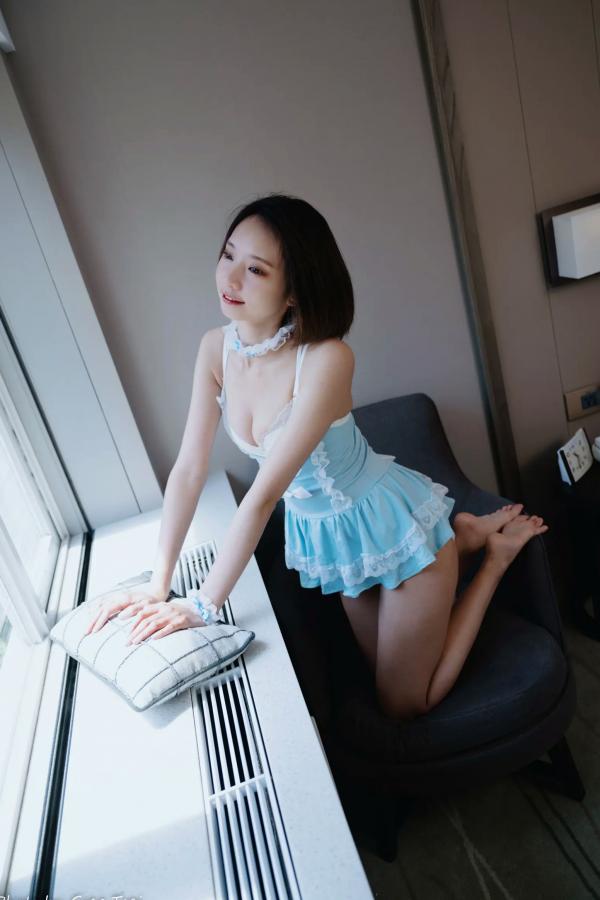    优宝 - 甜美系女仆装诱惑私房照，清新淡蓝色蕾丝展现迷人气质 [90P]第52张图片