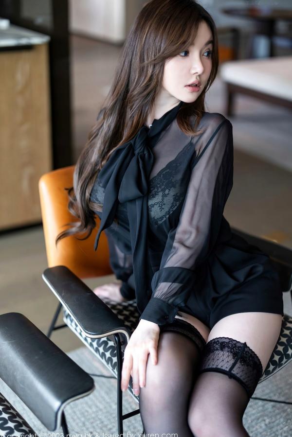    MyGirl美媛馆-649-糯美子-澳门酒店旅拍，黑色透视装搭配蕾丝内衣与黑丝，尽显成熟冷艳高级感私房大片第9张图片