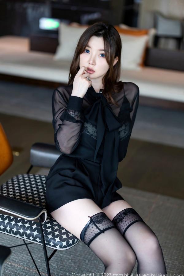    MyGirl美媛馆-649-糯美子-澳门酒店旅拍，黑色透视装搭配蕾丝内衣与黑丝，尽显成熟冷艳高级感私房大片第12张图片