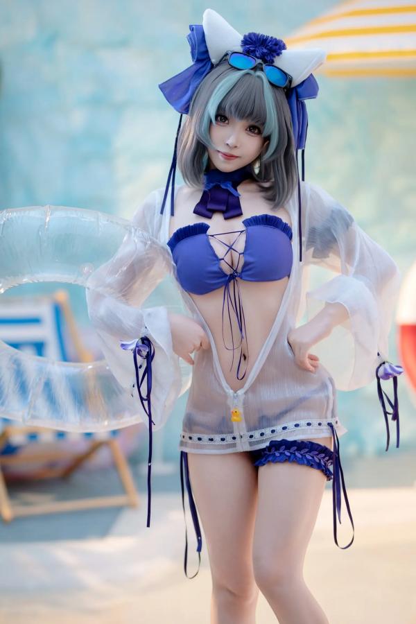    Bangni邦尼 - 泳装柴郡猫娘COS 海边度假风比基尼写真 大尺度诱惑视觉盛宴第1张图片