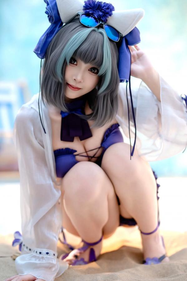    Bangni邦尼 - 泳装柴郡猫娘COS 海边度假风比基尼写真 大尺度诱惑视觉盛宴第6张图片