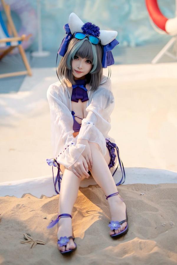    Bangni邦尼 - 泳装柴郡猫娘COS 海边度假风比基尼写真 大尺度诱惑视觉盛宴第10张图片