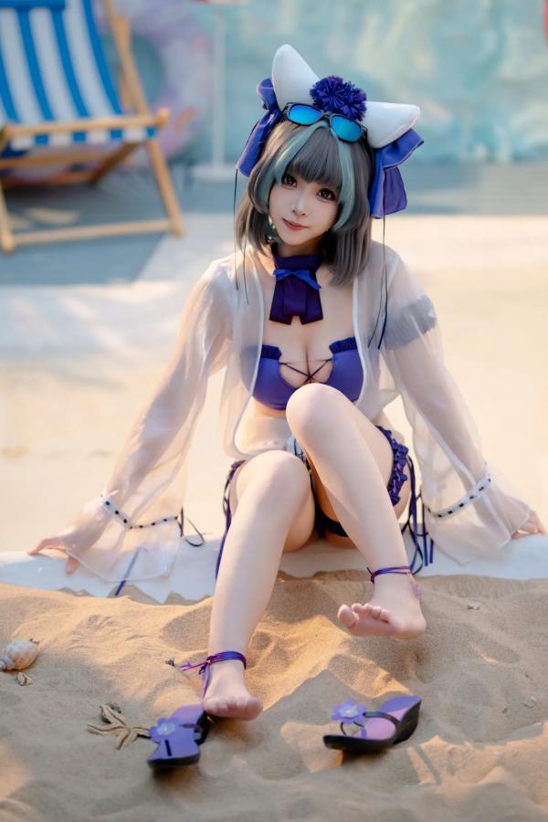    Bangni邦尼 - 泳装柴郡猫娘COS 海边度假风比基尼写真 大尺度诱惑视觉盛宴第11张图片