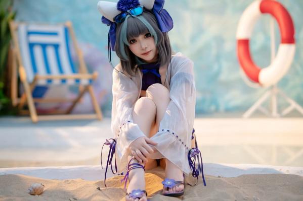    Bangni邦尼 - 泳装柴郡猫娘COS 海边度假风比基尼写真 大尺度诱惑视觉盛宴第12张图片