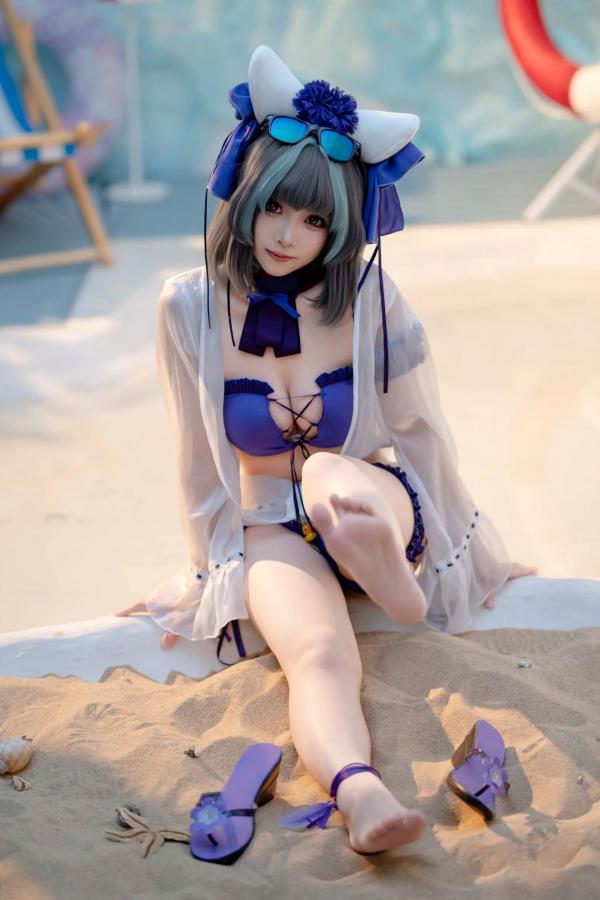    Bangni邦尼 - 泳装柴郡猫娘COS 海边度假风比基尼写真 大尺度诱惑视觉盛宴第13张图片