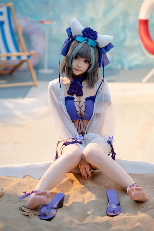    Bangni邦尼 - 泳装柴郡猫娘COS 海边度假风比基尼写真 大尺度诱惑视觉盛宴第15张图片