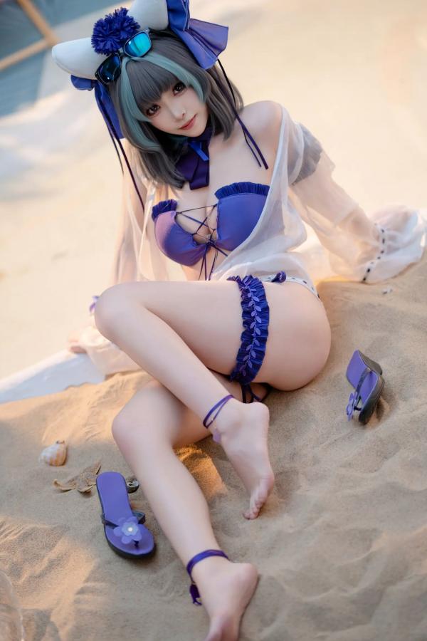    Bangni邦尼 - 泳装柴郡猫娘COS 海边度假风比基尼写真 大尺度诱惑视觉盛宴第22张图片