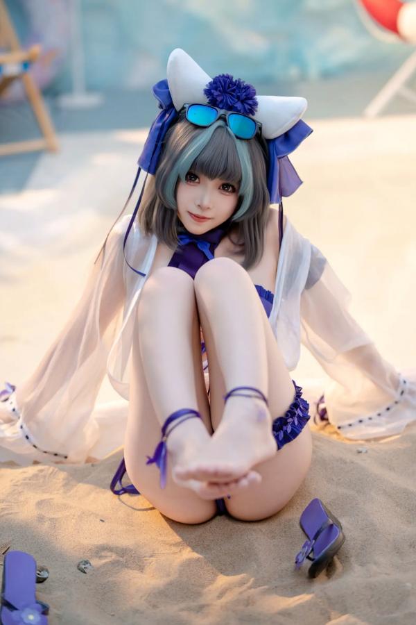    Bangni邦尼 - 泳装柴郡猫娘COS 海边度假风比基尼写真 大尺度诱惑视觉盛宴第23张图片