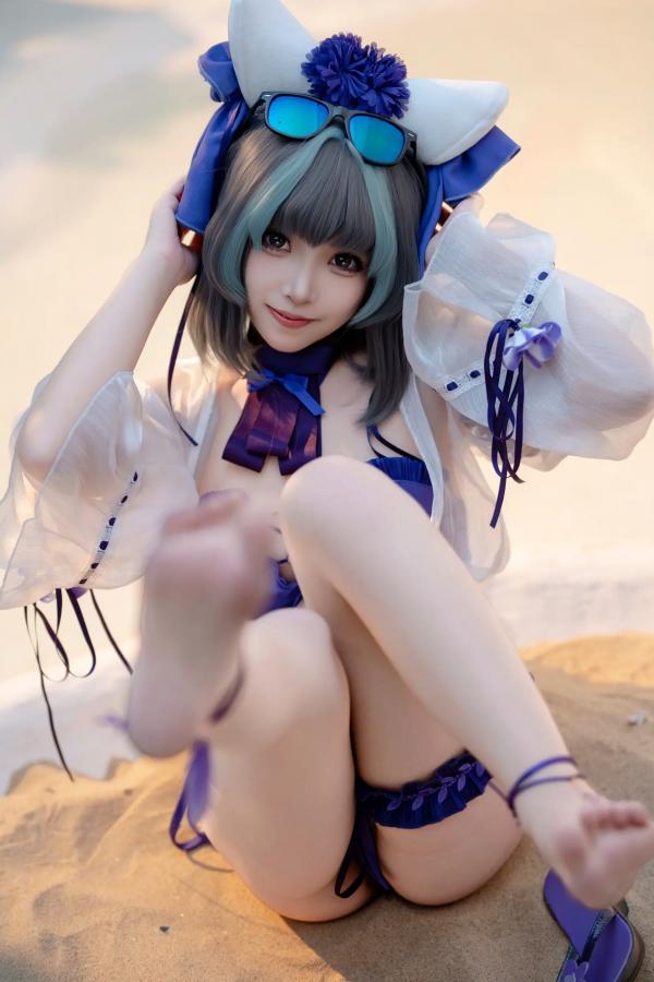    Bangni邦尼 - 泳装柴郡猫娘COS 海边度假风比基尼写真 大尺度诱惑视觉盛宴第26张图片