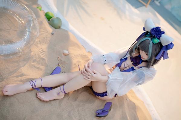    Bangni邦尼 - 泳装柴郡猫娘COS 海边度假风比基尼写真 大尺度诱惑视觉盛宴第28张图片