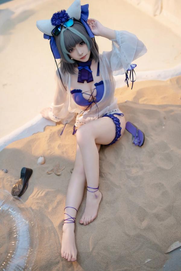    Bangni邦尼 - 泳装柴郡猫娘COS 海边度假风比基尼写真 大尺度诱惑视觉盛宴第29张图片