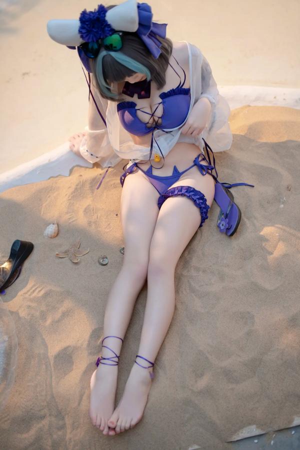    Bangni邦尼 - 泳装柴郡猫娘COS 海边度假风比基尼写真 大尺度诱惑视觉盛宴第30张图片