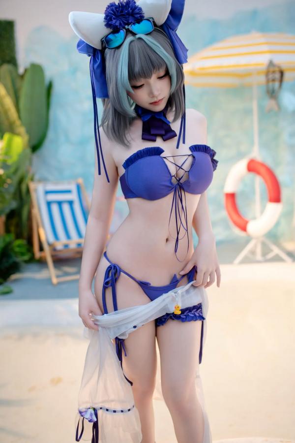    Bangni邦尼 - 泳装柴郡猫娘COS 海边度假风比基尼写真 大尺度诱惑视觉盛宴第34张图片