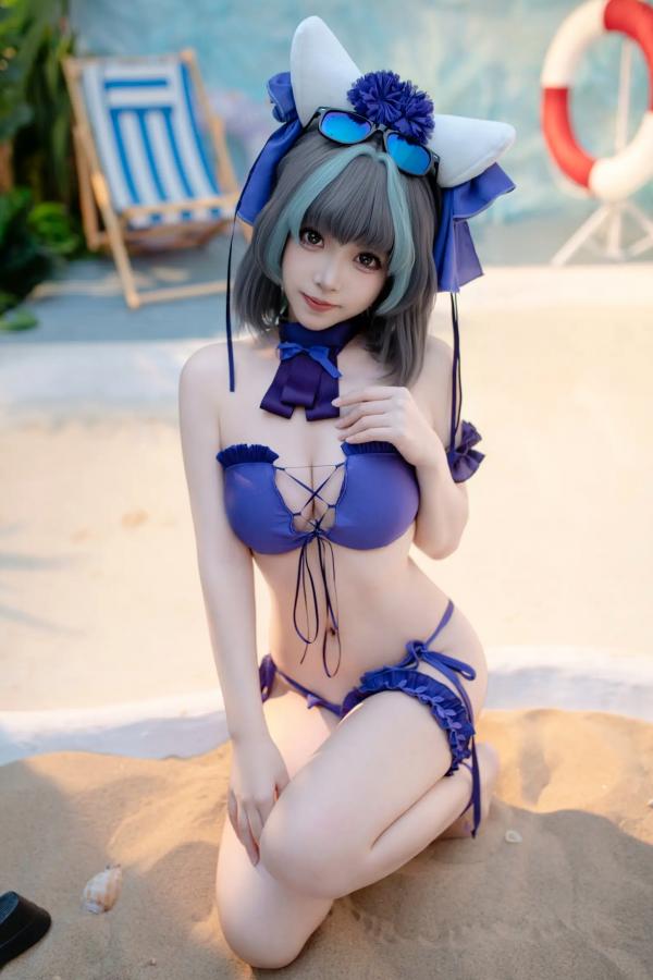    Bangni邦尼 - 泳装柴郡猫娘COS 海边度假风比基尼写真 大尺度诱惑视觉盛宴第35张图片