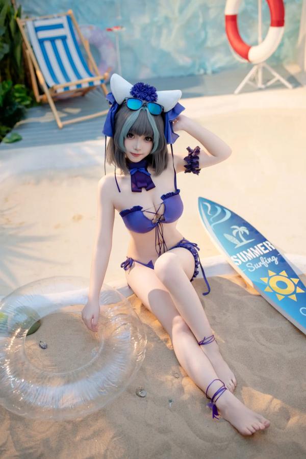    Bangni邦尼 - 泳装柴郡猫娘COS 海边度假风比基尼写真 大尺度诱惑视觉盛宴第43张图片