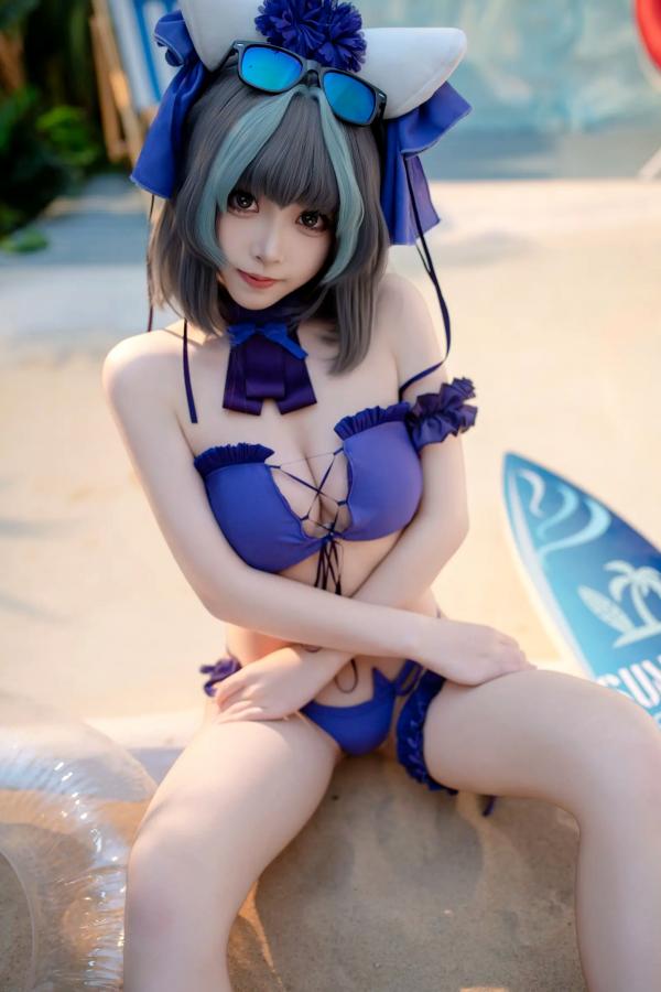    Bangni邦尼 - 泳装柴郡猫娘COS 海边度假风比基尼写真 大尺度诱惑视觉盛宴第44张图片