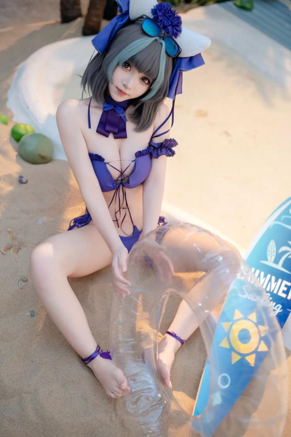    Bangni邦尼 - 泳装柴郡猫娘COS 海边度假风比基尼写真 大尺度诱惑视觉盛宴第49张图片