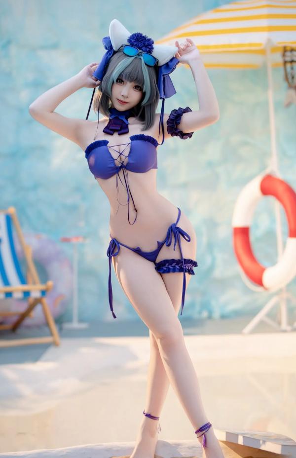    Bangni邦尼 - 泳装柴郡猫娘COS 海边度假风比基尼写真 大尺度诱惑视觉盛宴第51张图片