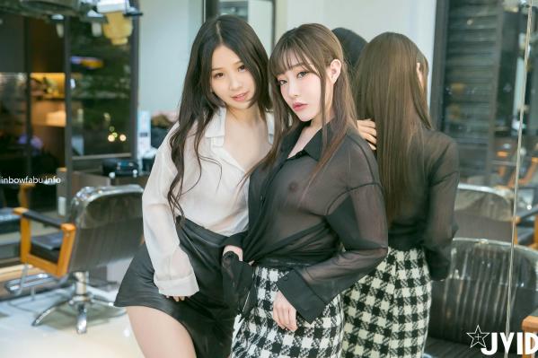    JVID璃奈酱与婕咪：理发店诱惑沙龙，制服若隐若现的极致双生情色大片第48张图片