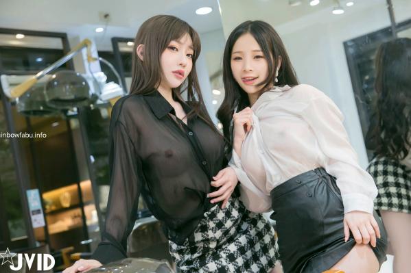    JVID璃奈酱与婕咪：理发店诱惑沙龙，制服若隐若现的极致双生情色大片第50张图片